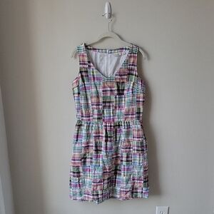 LL‎ Bean Striped Coloful Patchwork Sleeveless Cotton Dress Women Size 8 Preppy